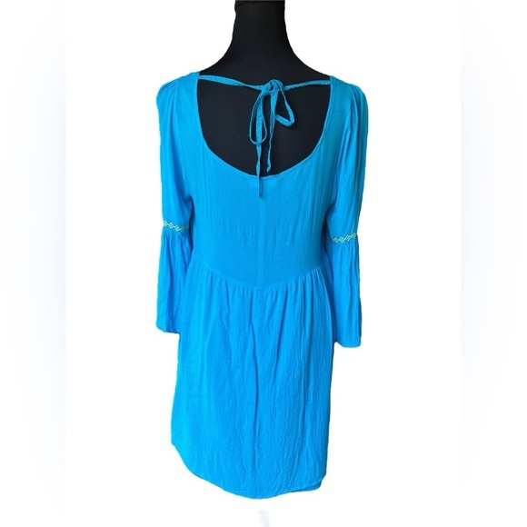 Umgee Bohemian Dress, Embroidered Details, Bell Sleeves, Size Medium, Blue, EUC - Picture 2 of 9